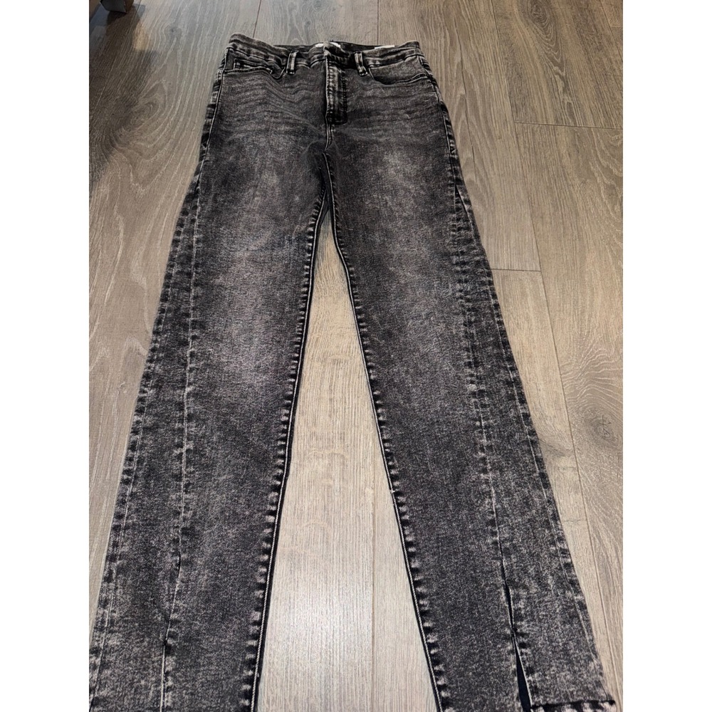 Good American Good Legs Straight Jeans Black Acid Wash Front Seam Size 8/29